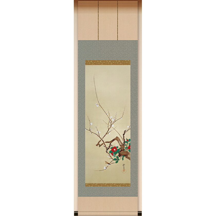 楽天市場】酒井抱一『十二か月花鳥図』一月『梅椿に鶯図』掛軸 : 光