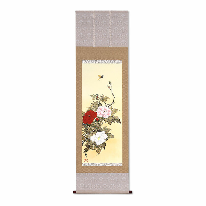 楽天市場】複製掛軸 酒井抱一 「十二か月花鳥図」 四月 「牡丹に蝶図