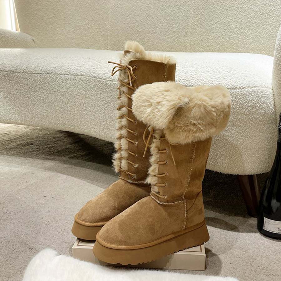 楽天市場】ロングムートンブーツ 裏ボア 2way ロング 靴ひも ムートン