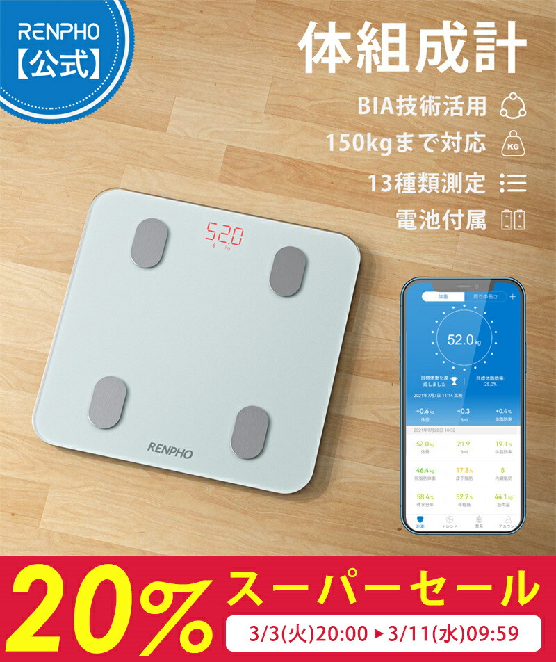 楽天市場】RENPHO Elis Chroma スマート体組成計 レンフォ 体重計 体