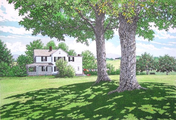 キャロルコレット「MOANALUA GARDEN 」銅版画＋手彩色 直筆サイン有