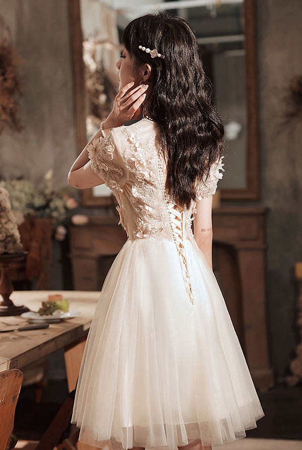 楽天市場】ショートドレス ドレス 大人 ピアノ 発表会 袖付き 可愛い V