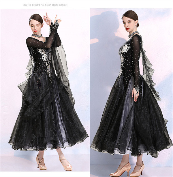 楽天市場】社交ダンス ワンピース モダンドレス 黒 大きいサイズ 長袖