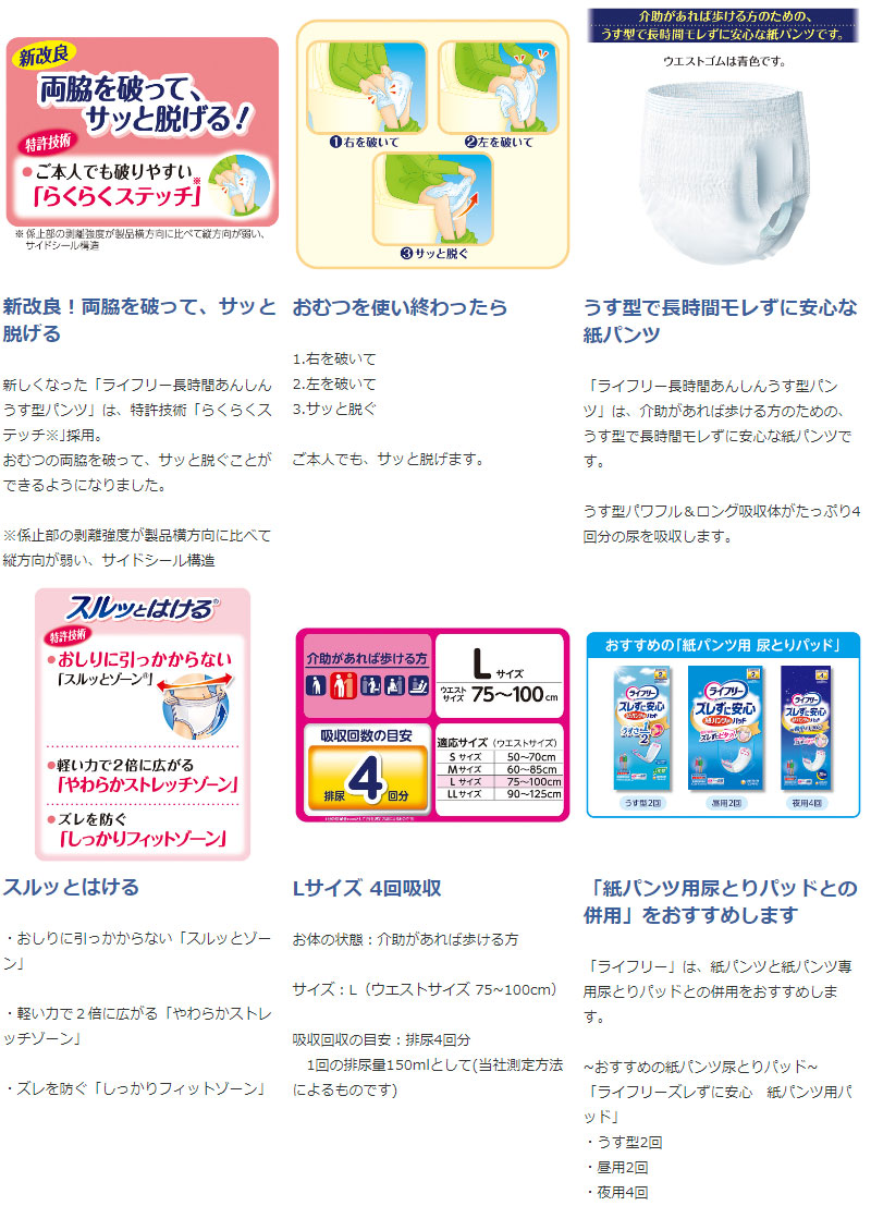 楽天市場】ライフリー 長時間 あんしん うす型 パンツ L 18枚 4袋 1