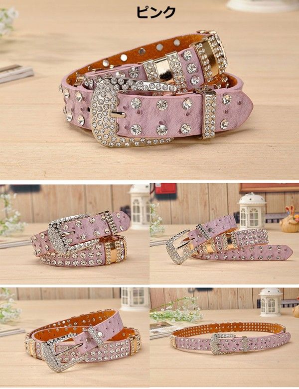 楽天市場】ラインストーン付き キラキラ スタッズベルト レディース
