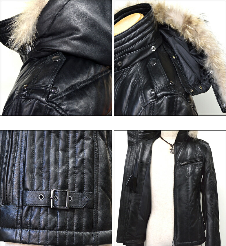 楽天市場】ラムレザー ダウンジャケット レザージャケット ライダース