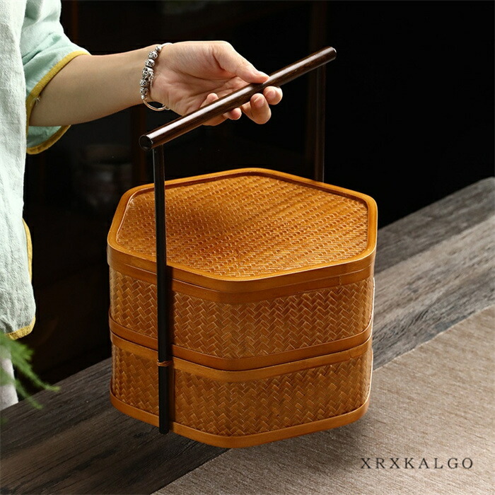 楽天市場】【時間限定全品10%OFF】竹かご 竹 2段 蓋付きバスケット