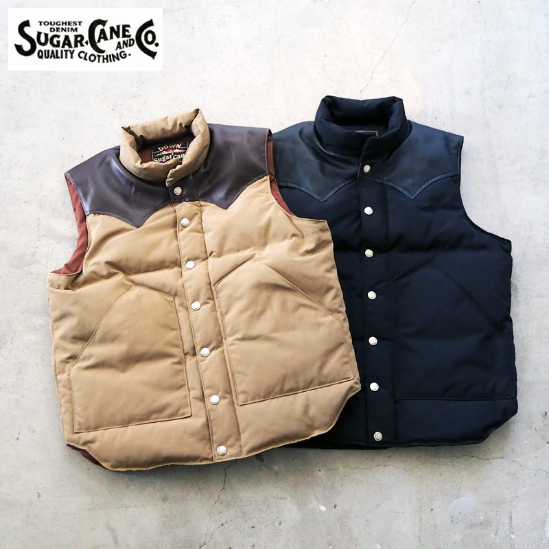 楽天市場】SUGAR CANE シュガーケーン ダウンベスト LEATHER YOKE T/C