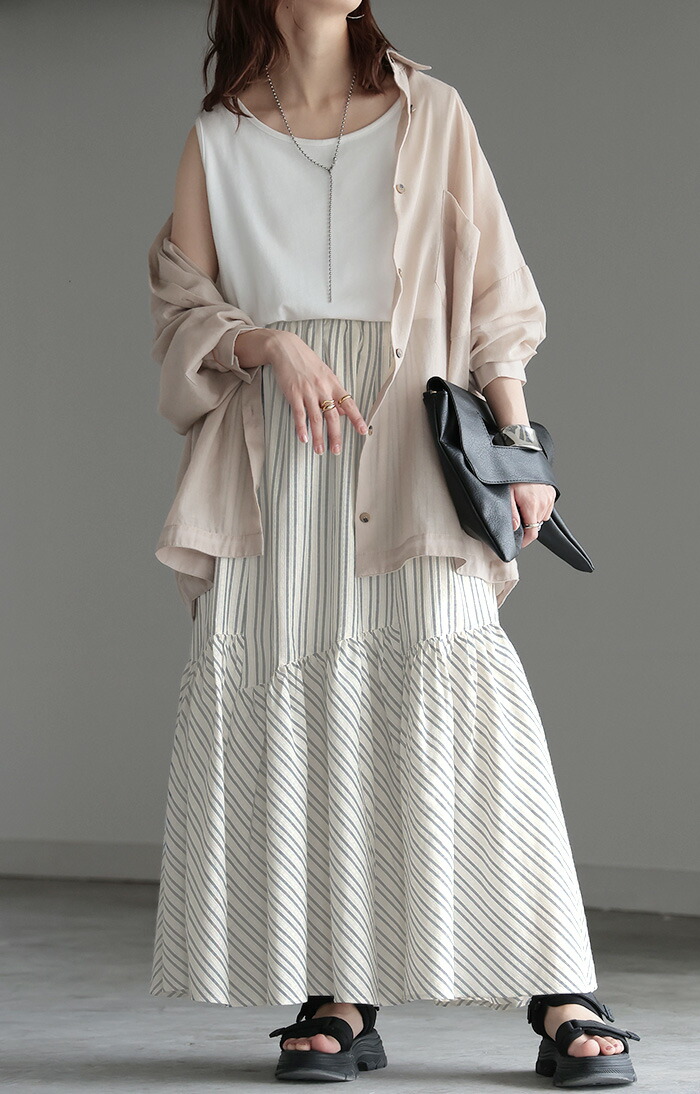 楽天市場】スカート ストライプ ナチュラル ロングスカート レディース