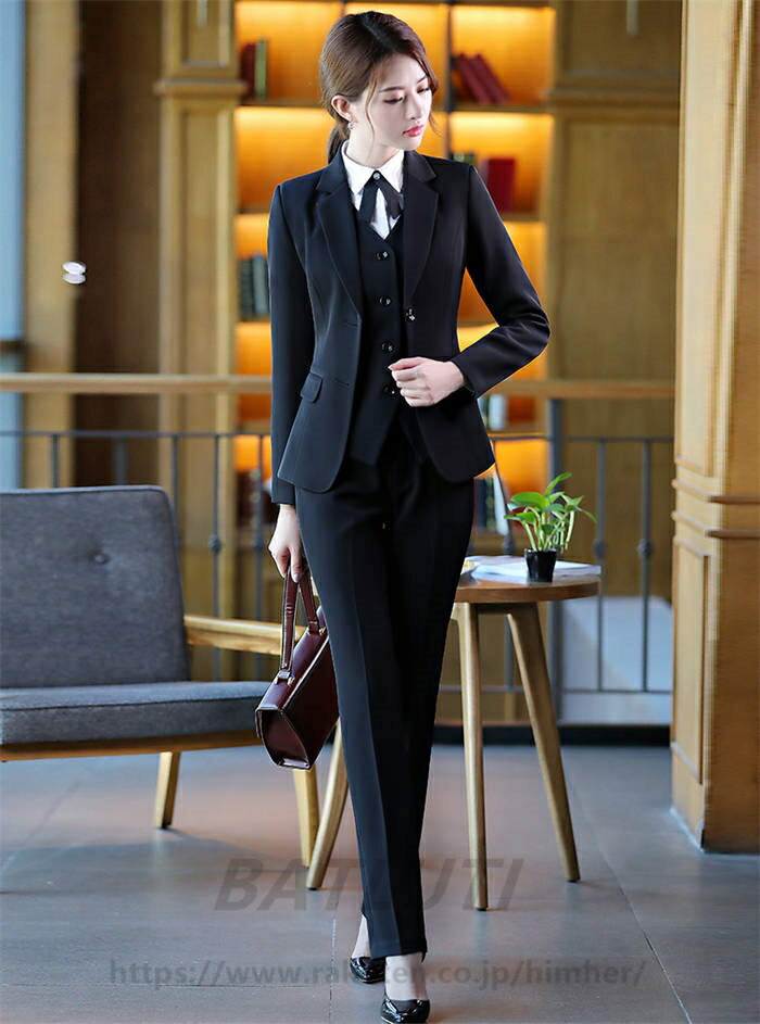 楽天市場】事務服 スリーピース レディーススーツ エレガント パンツ