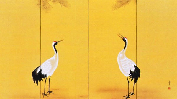 楽天市場】四尺四曲屏風 双鶴 江川香夕作品 四尺四曲半双 屏風 : 美術