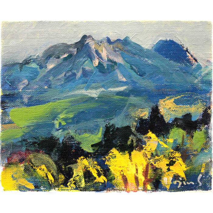絵画 斉藤洪人 油絵・油彩画 『カネラン峠』 山 風景 北海道風景 一点