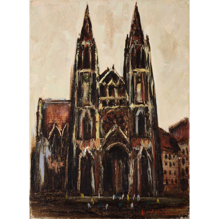 中島晃次】油絵 ベルギー首都 ブリュッセル 中島晃次 風景画 美術品