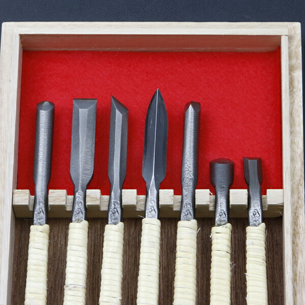 楽天市場】清玄作 柔 彫刻刀 藤巻 槌目入共柄 7本組 ( 彫刻刀 細工道具