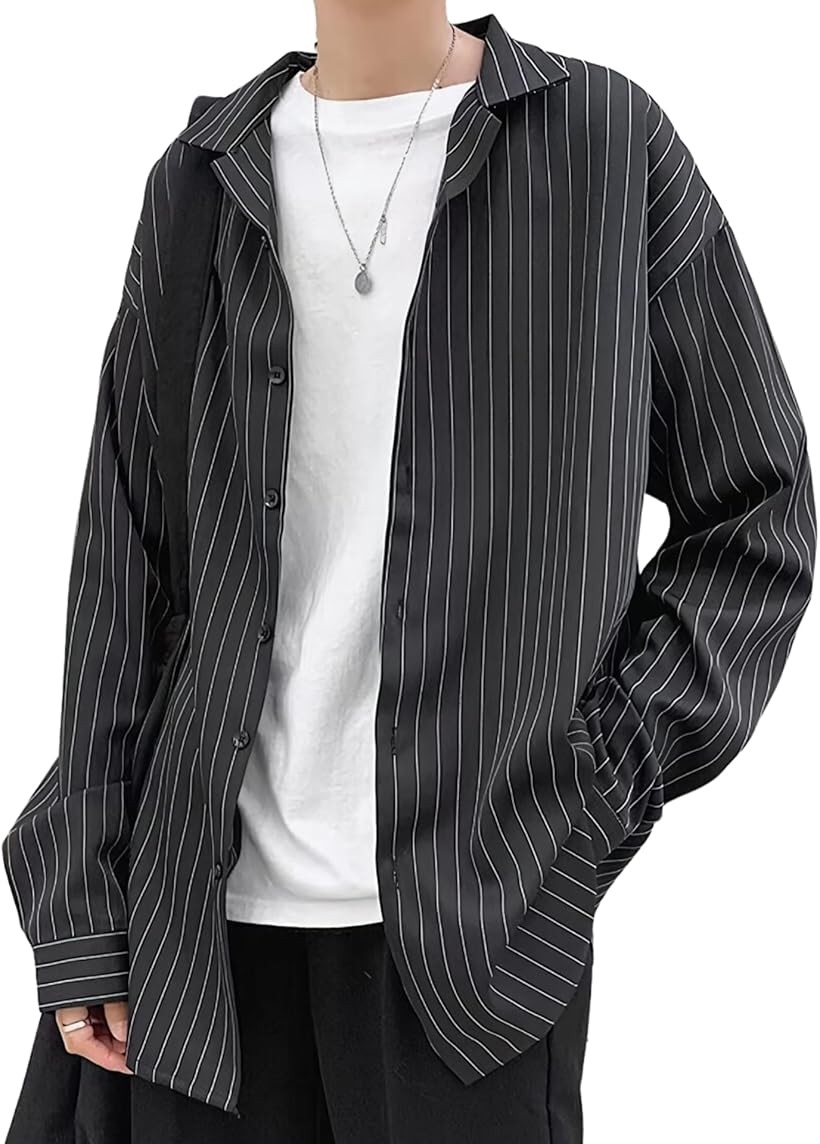 楽天市場】長袖 シャツ オープン カラー ストライプ ワイシャツ メンズ