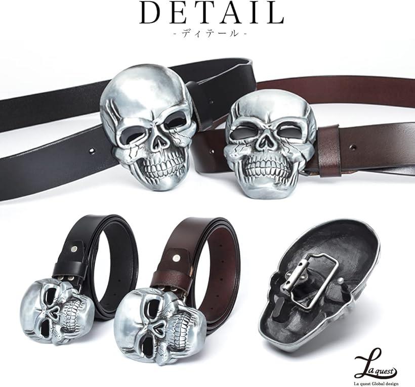 楽天市場】ビッグ スカルバックル レザー ベルト メンズ ドクロ メタル