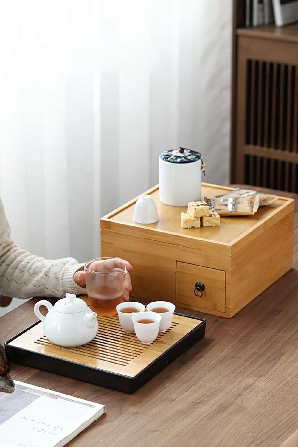 楽天市場】一つで2役 ティートレー＆収納ケース 天然竹 トレー 卓上