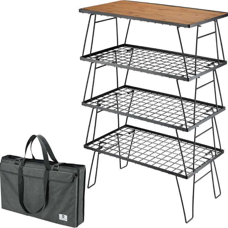 mj】キャンピングムーン フィールドラック 4台 天板1枚 収納ケース付