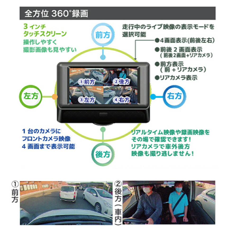 楽天市場】ドライブレコーダー 360度 前後カメラ GPS付属 3年保証 日本