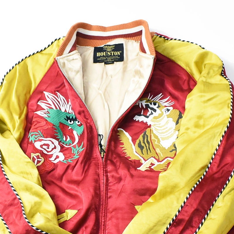 HOUSTON』 スカジャン 龍 虎 富士山 日本地図 刺繍 ブルー 【L