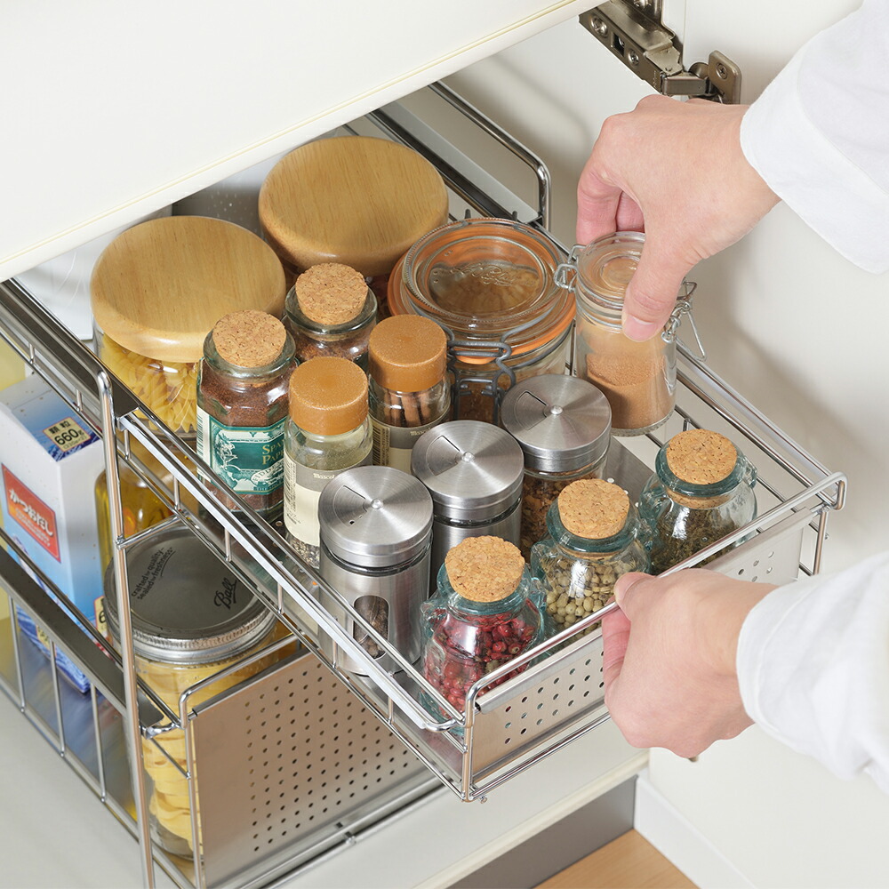 楽天市場】ヨシカワ 日本製 シンク下スライド収納 2段 幅25 ハイタイプ