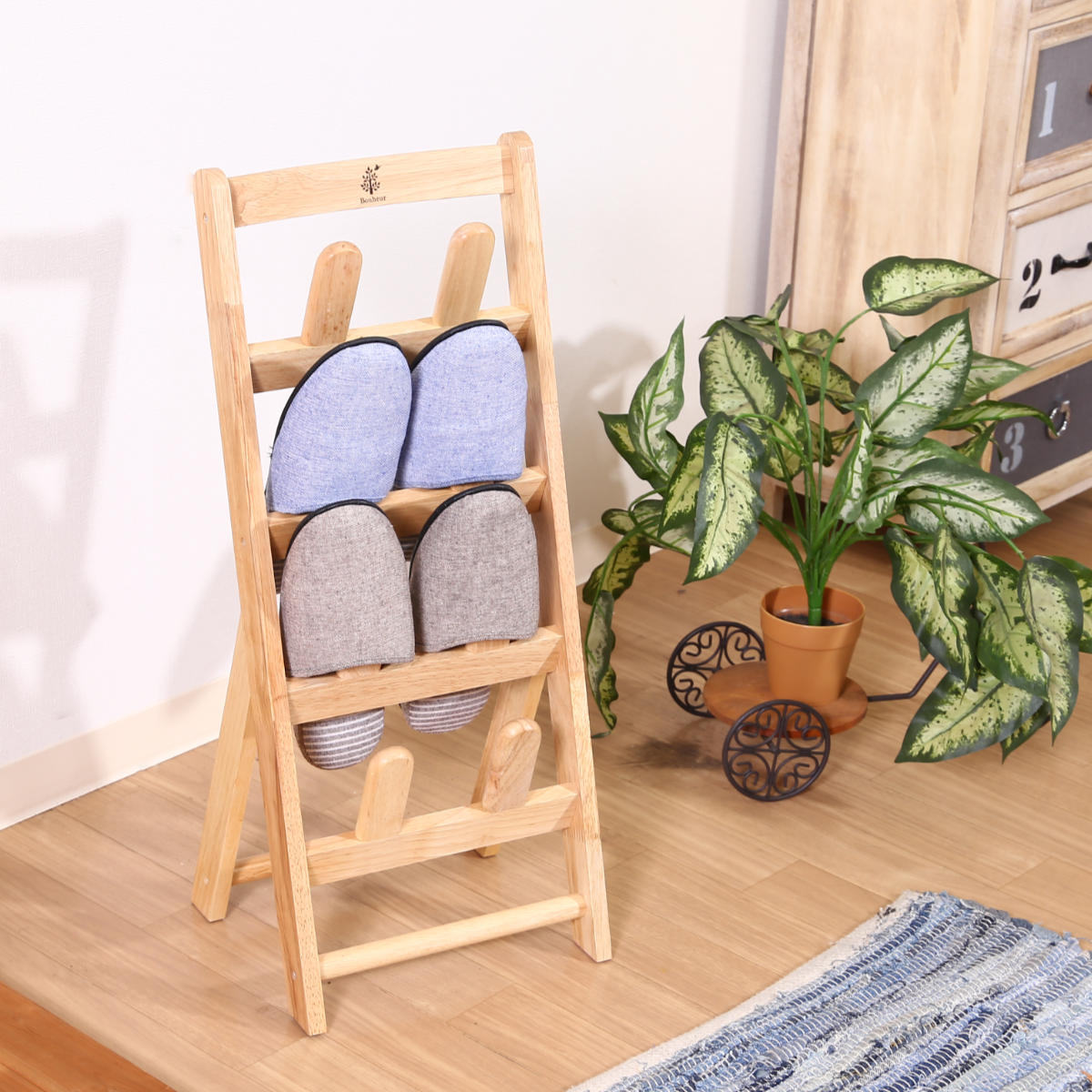 楽天市場】スリッパラック 4足分 ボヌール 木製 （ スリッパ スリッパ