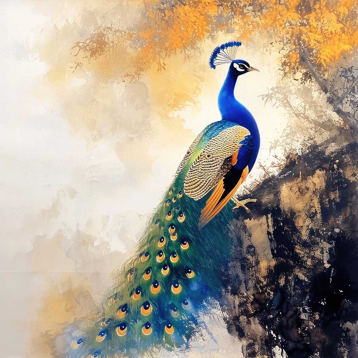 楽天市場】縁起物 孔雀 クジャク 正方形ポスター 豪華 絵画風 掛け軸風