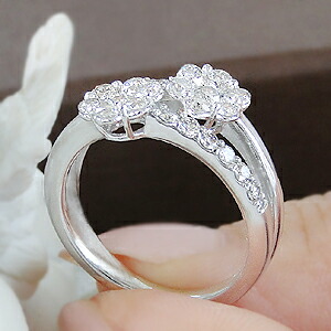 楽天市場】pt900【1.0ctUP】ダイヤモンド 二連 フラワー リング