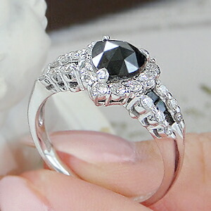 楽天市場】Pt900 ブラックダイヤ ＆ ダイヤモンド リングハートリング