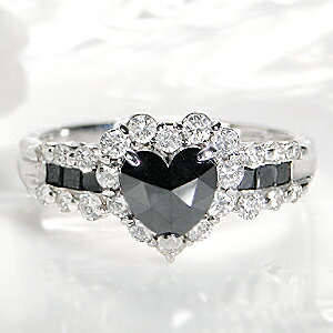 楽天市場】Pt900 ブラックダイヤ ＆ ダイヤモンド リングハートリング