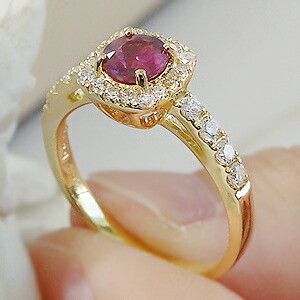 楽天市場】K18YG/PG 大粒 ルビー ダイヤモンド 取り巻きリング指輪