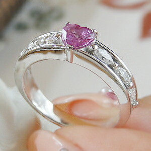 楽天市場】K18YG/WG/PG ピンクサファイヤ ダイヤモンド ハート リング