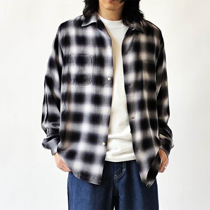 TOWNCRAFT ポリレーヨンシャツ オンブレ PENNEY'S 赤黒チェック