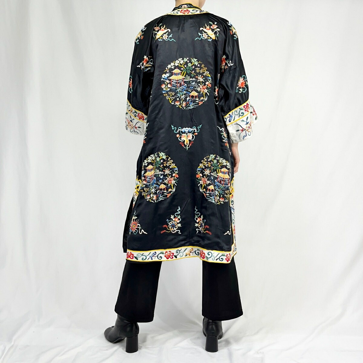 楽天市場】古着 刺繍 マンダリンガウン チャイナガウン レディースL