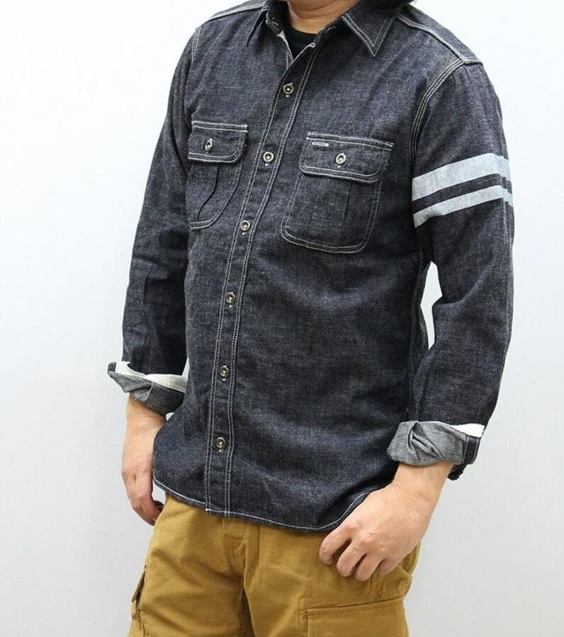 楽天市場】桃太郎ジーンズ 日本製 長袖 盾プリント入り 出陣 8オンス