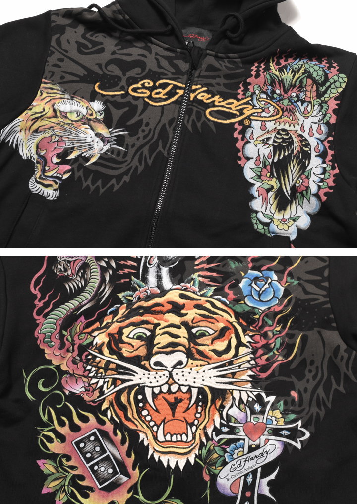 楽天市場】Ed Hardy エドハーディー パーカー TIGER 虎柄 刺繍プリント