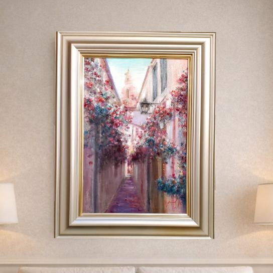 楽天市場】絵画 「鐘の鳴る小路」 油彩画 油絵 原画 風景画 P6