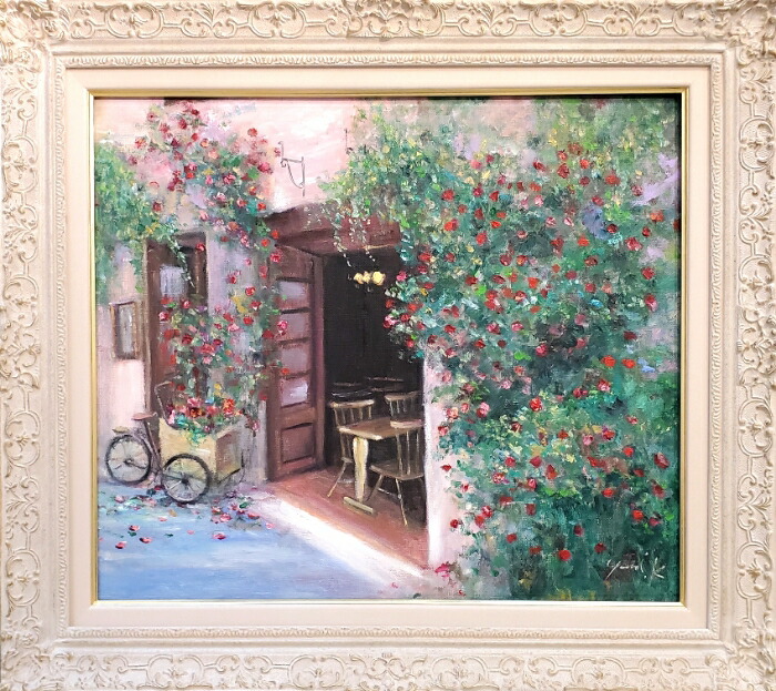 楽天市場】絵画 「蔓薔薇の咲くカフェ」 油彩画 油絵 原画 風景画 F10