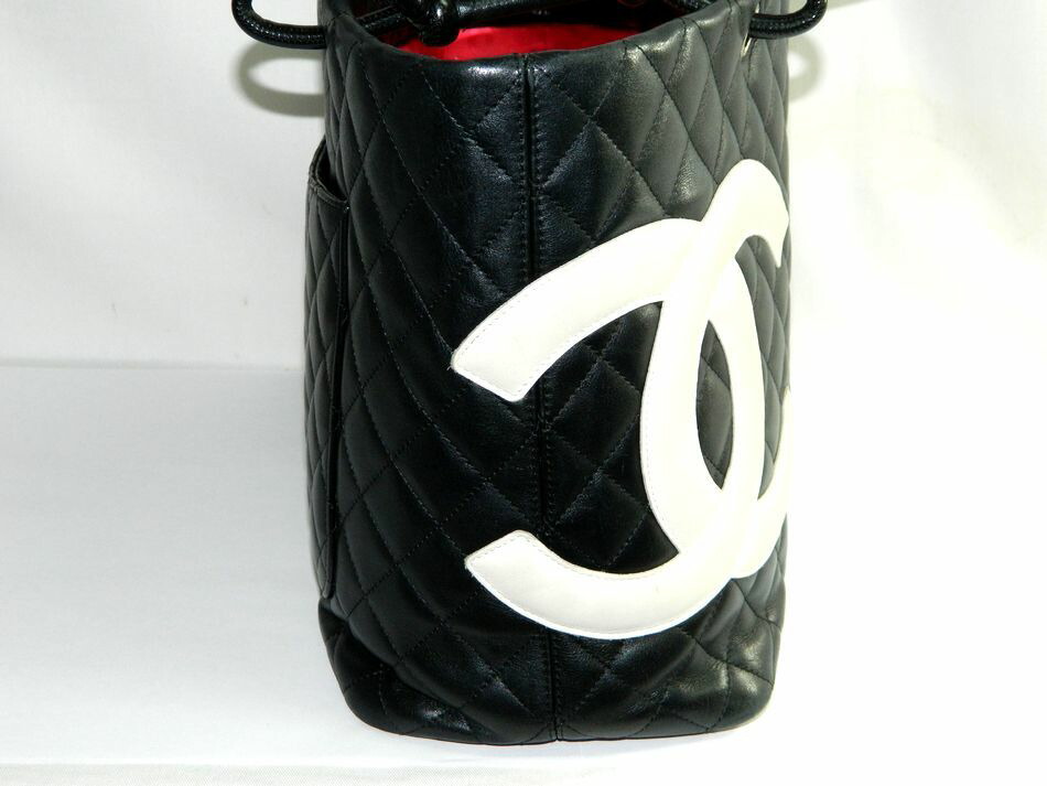 楽天市場】[中古] 送料無料 CHANEL カンボンライン トートバッグ 黒 白