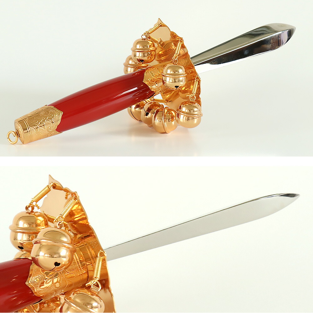 楽天市場】神楽鈴 鉾先型 板付き全長33cm 本金メッキ かぐら鈴 三番叟