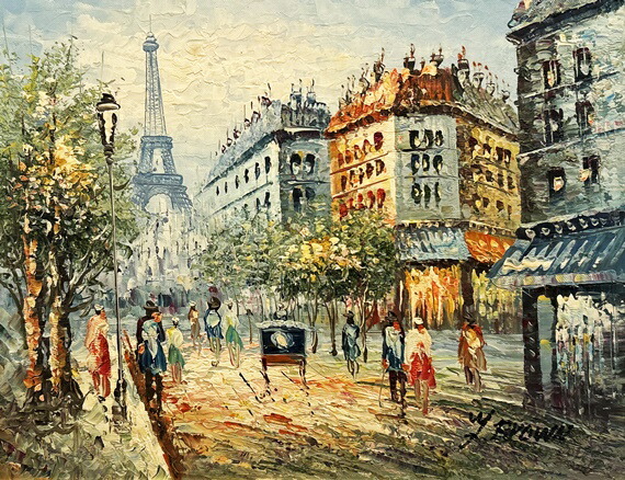 風景画 油絵 油彩画 夏 絵画(油彩画) 絵画 vintage ART Zx Paintings