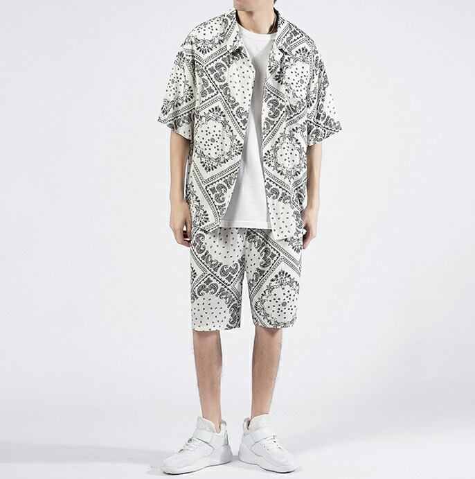 楽天市場】程よい抜け感を演出！メンズ ペイズリー柄 セットアップ