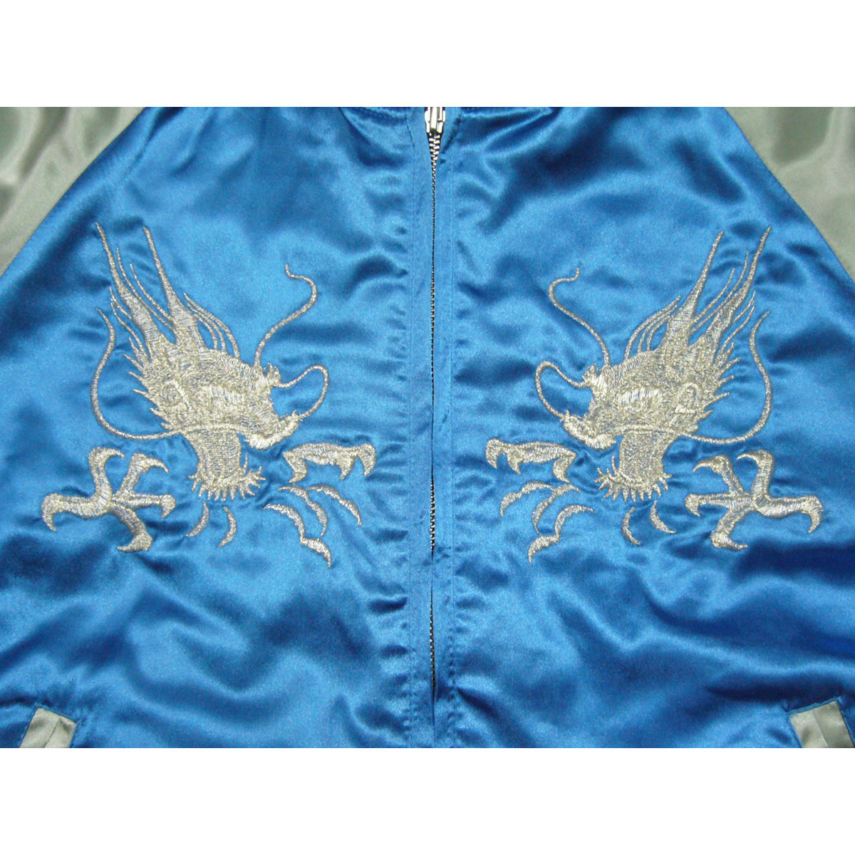 楽天市場】スカジャン 銀鷹龍 刺繍 青 サイズ F LL 仮面ライダービルド