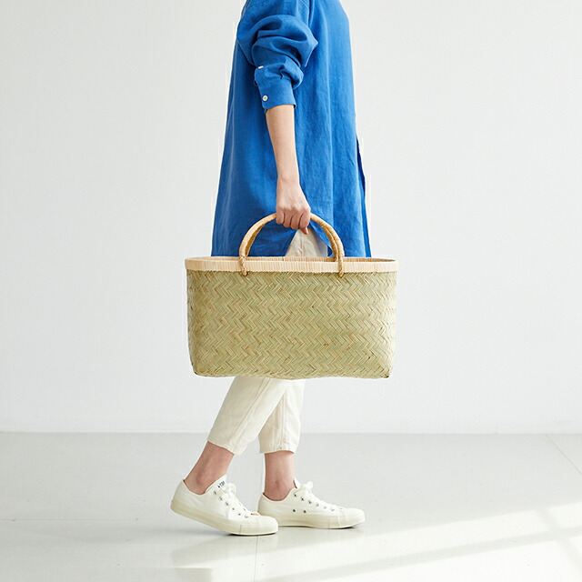 楽天市場】青竹市場かご(楕円/籐取手/大サイズ)(約)幅44×マチ24×本体高