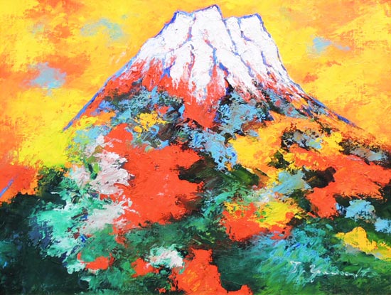 楽天市場】絵画 油絵 赤富士 （山下時雄） 送料無料 【肉筆】【油絵