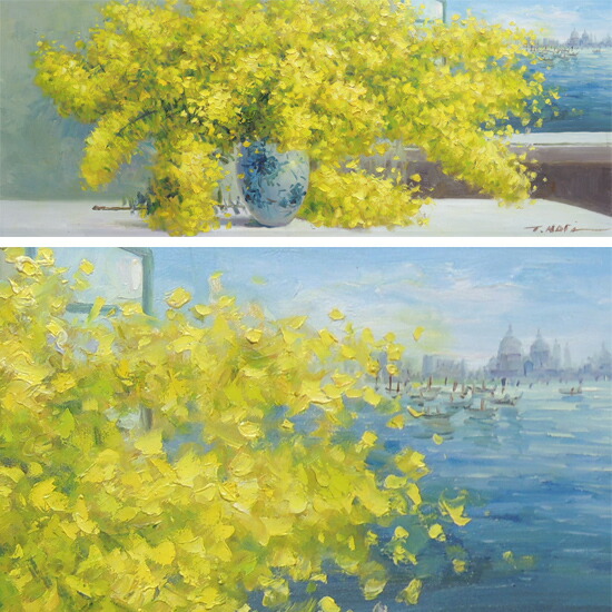 楽天市場】絵画 油絵 ミモザ （堀哲夫） 送料無料 【肉筆】【油絵