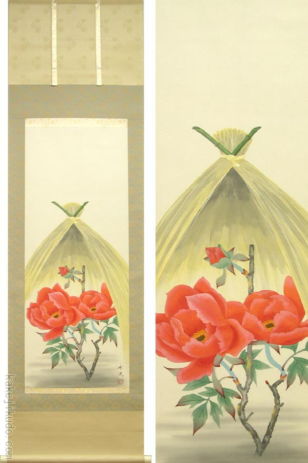 楽天市場】掛け軸 寒牡丹 (岡本珠洸) 送料無料 【掛軸】【一間床・半間