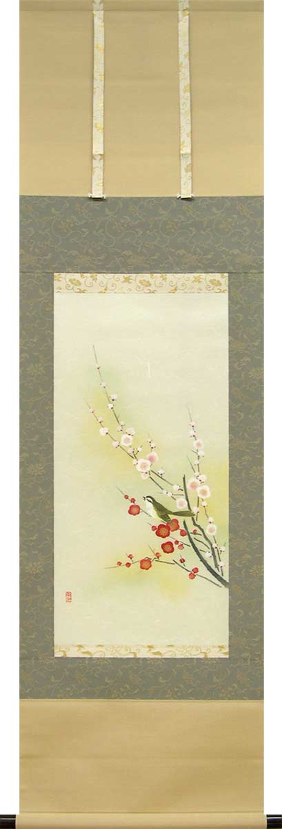 楽天市場】掛け軸 紅白梅に鶯 （南川康夫） 送料無料 【掛軸】【半間床