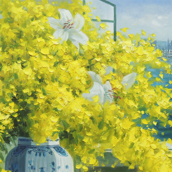 楽天市場】絵画 油絵 ミモザとカサブランカ F20号 （堀哲夫） 送料無料