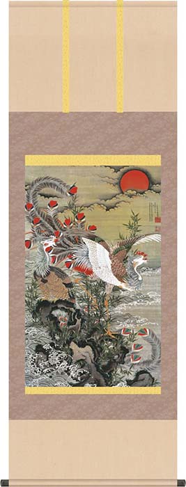 楽天市場】掛け軸 掛軸 伊藤若冲 （いとうじゃくちゅう）・旭日鳳凰図